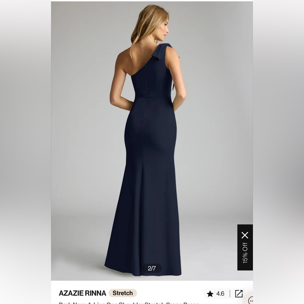 Azazie Rinna Gown. Dark Navy A-Line One Shoulder Stretch Crepe Dress